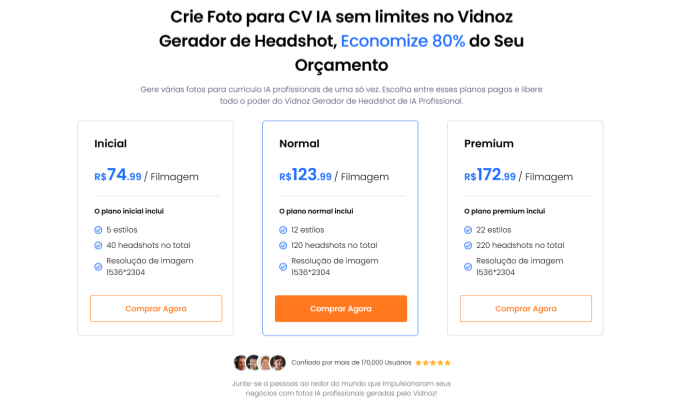 obter vidnoz ai gerador de headshot na pagina de recursos