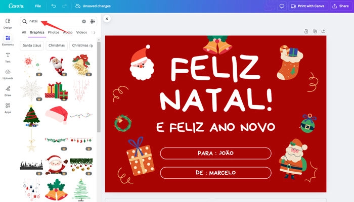 personalizar canva cartão de natal