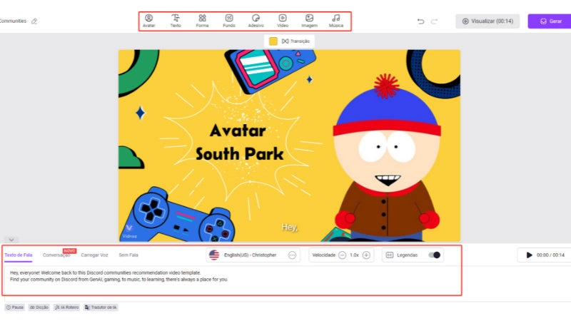 personalize video com avatar south park