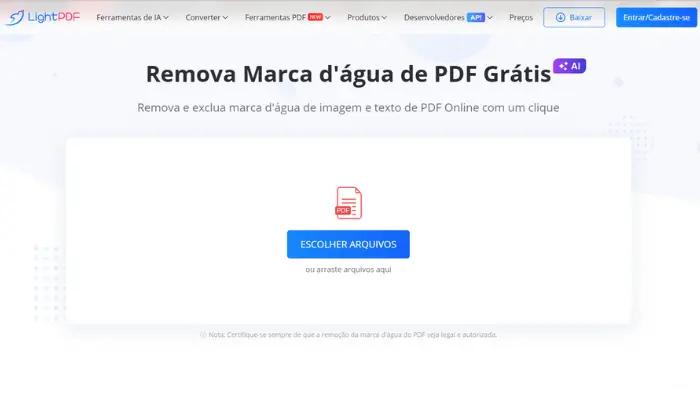 removedor de marca d'água de pdf de lightpdf