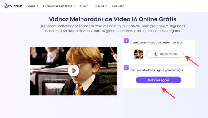 remover filtro de vídeo com vidnoz melhorador de vídeo ia