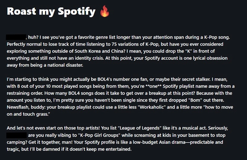 roast my spotify
