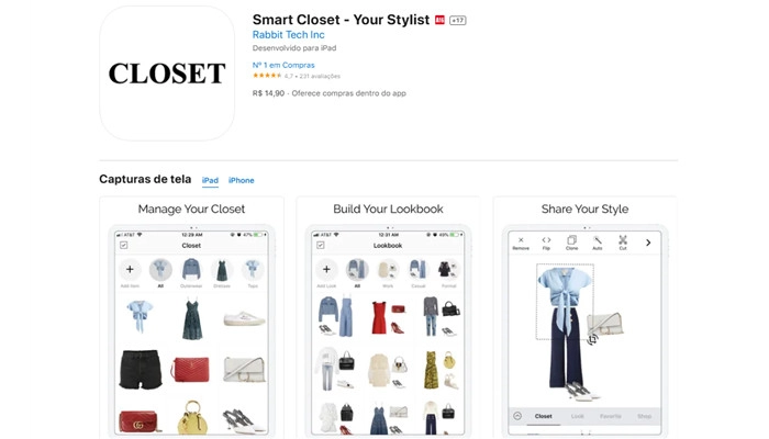 smart closet app de guarda roupa virtual