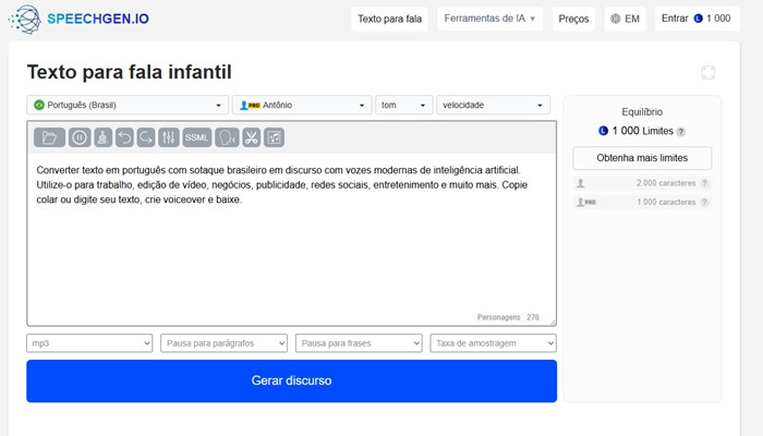 speechgenio texto para fala infantil ia