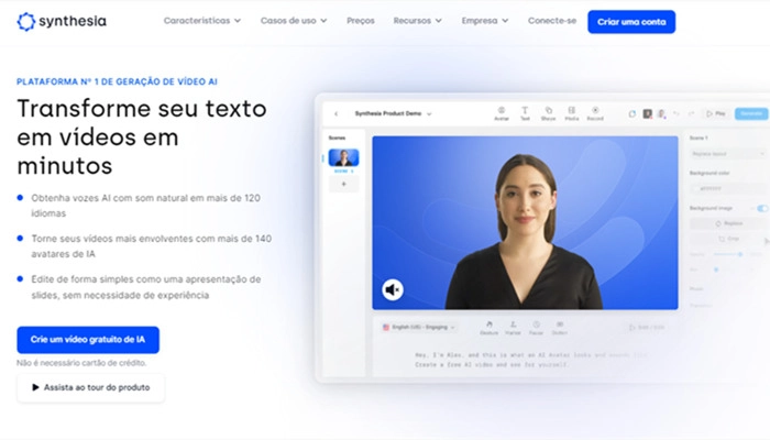 Synthesia-criar vídeo gratuito de ia