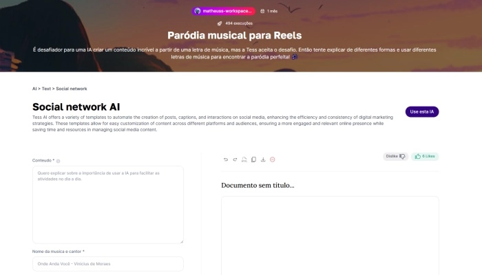 tess ai gerador de parodia musical