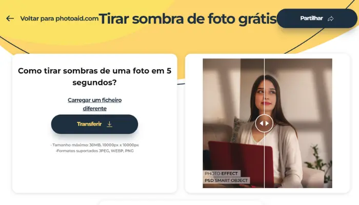 tirar sombra de foto online com photoaid