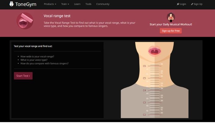 tonegym para avaliar seu valcance vocal