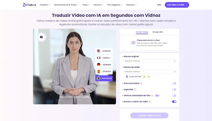 tradutor de video ia de vidnoz