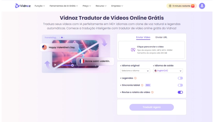 tradutor de video vidnoz