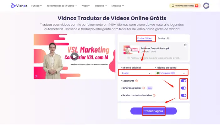 traduzir seu ia vsl com vidnoz