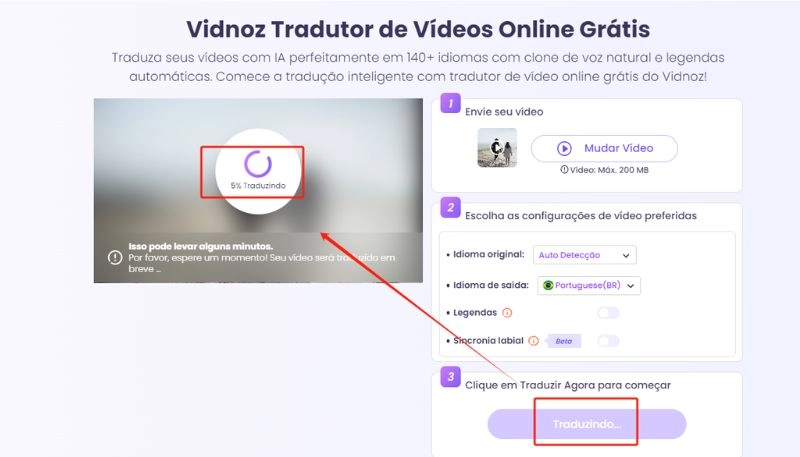 traduzir video do youtube com vidnoz