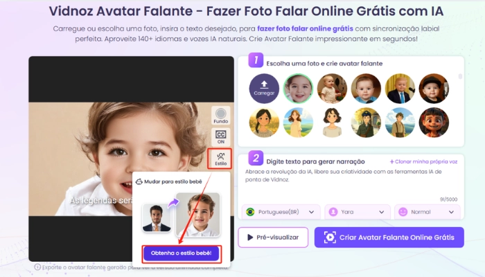 transformar foto em bebe ia com vidnoz avatar falante