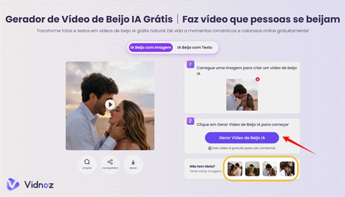transformar foto em vídeo de beijo ia com vidnoz
