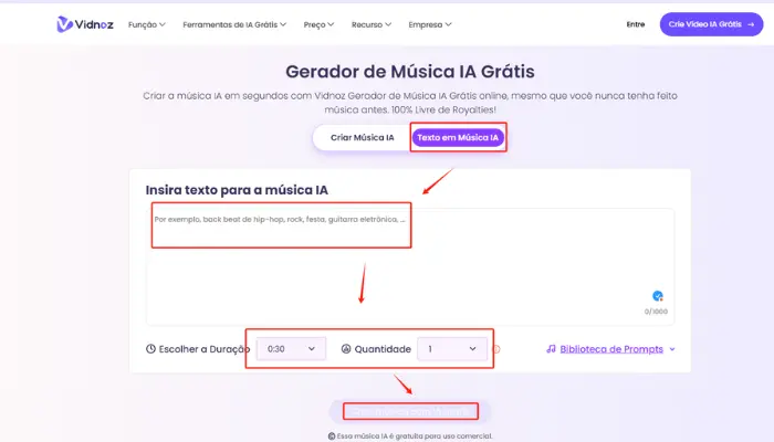 transformar texto em musica original com vidnoz