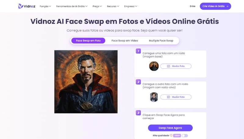 trocar rosto em foto com vidnoz face swap