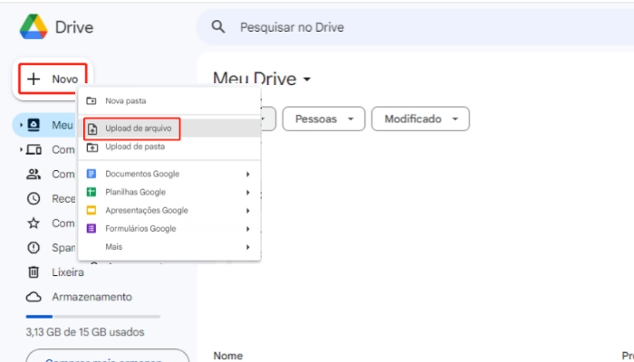 upload video para google drive