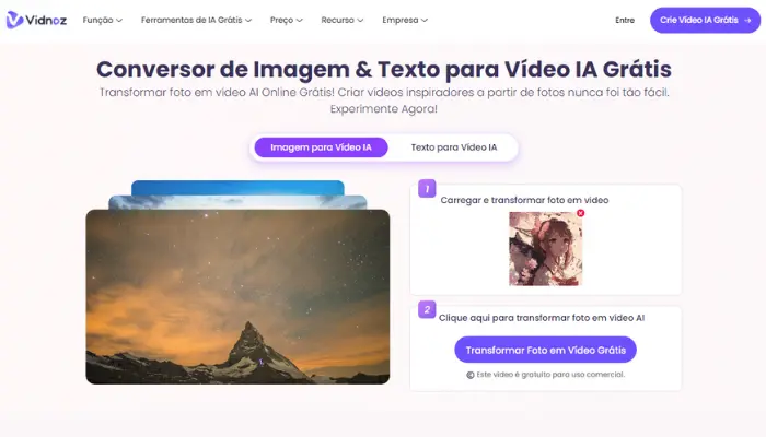 usar imagem para vídeo ia de vidnoz