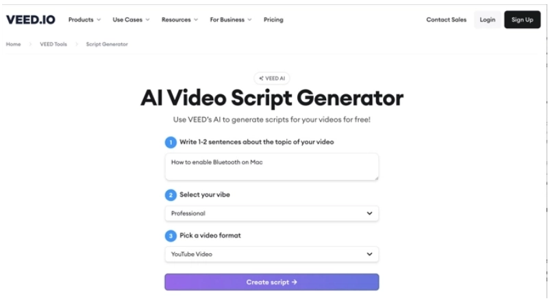 veed ai video script generator