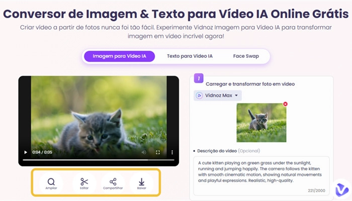vídeo de gato gerado por vidnoz imagem para vídeo ia