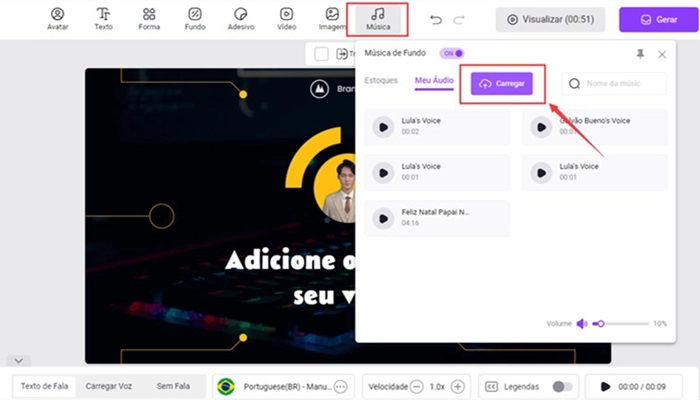 vidnoz ai colocar música em vídeo