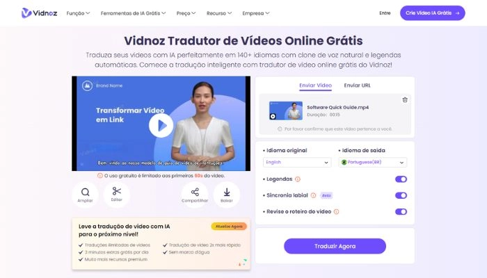 vidnoz ai para legendar video com traducao