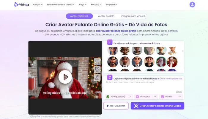 vidnoz avatar falante para video de papai noel grátis