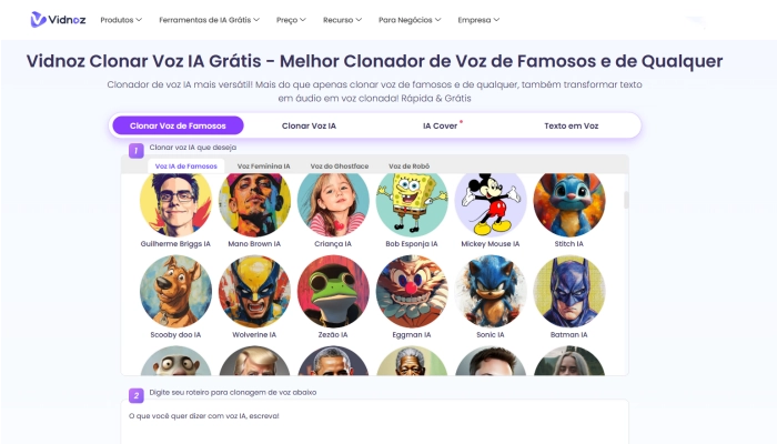 vidnoz clonar de voz do stitch