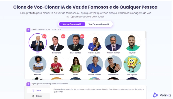 vidnoz clonar voz do Bolsonaro online