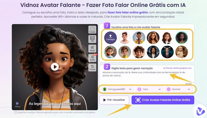 vidnoz criar avatar falante
