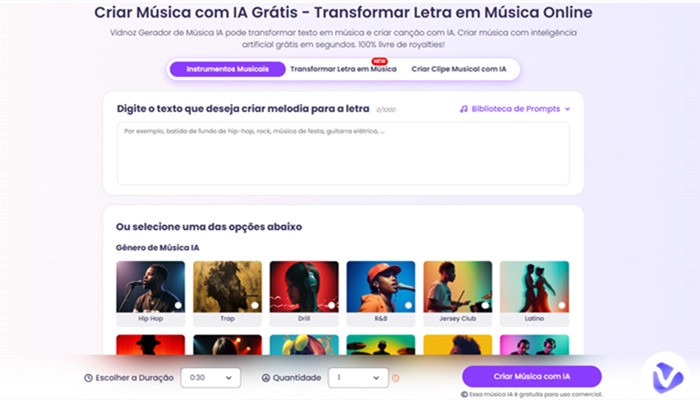 vidnoz criar música com ia