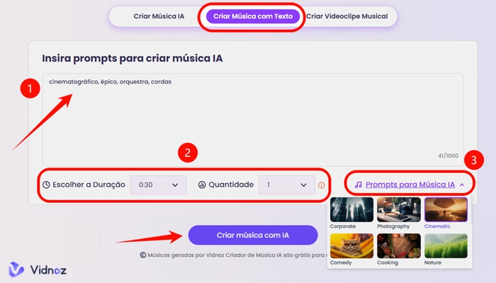 vidnoz criar música com texto