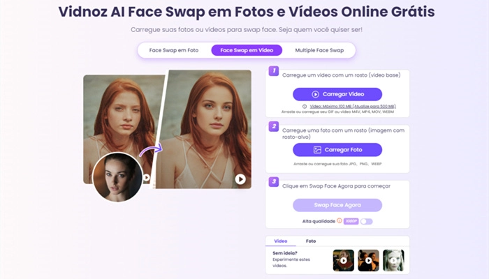 vidnoz face swap em vídeos