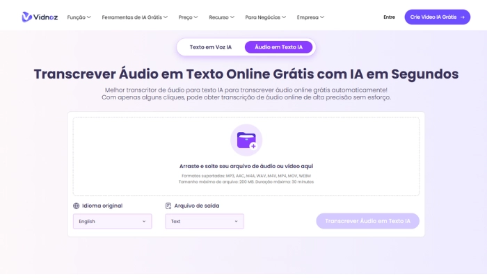 vidnoz para converter audio em texto