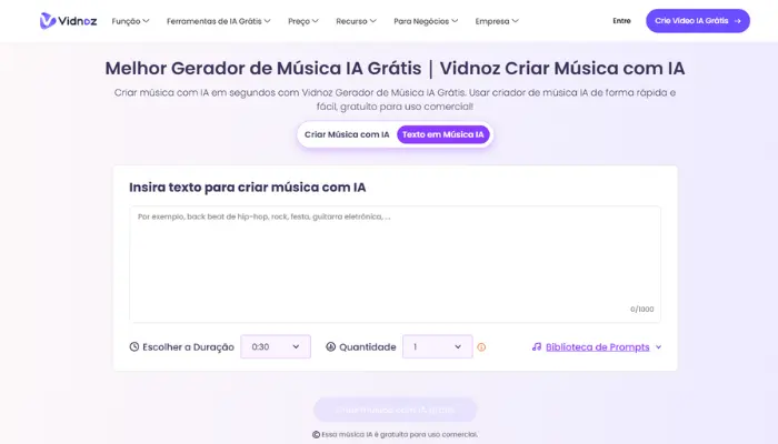 vidnoz para criar melodia a partir de texto