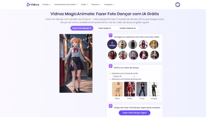 vidnoz para fazer anime dancar