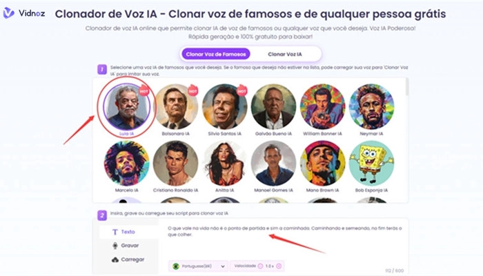 vidnoz site que imita vozes de famosos