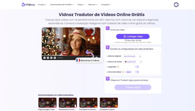 vidnoz tradutor de video do youtube